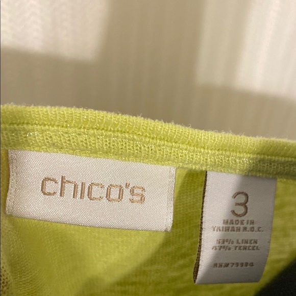 Chico’s Shimmer Linen Tee | Lime Green | Short Sleeve Relaxed Top Size 3 (XL/16) - Picture 2 of 6